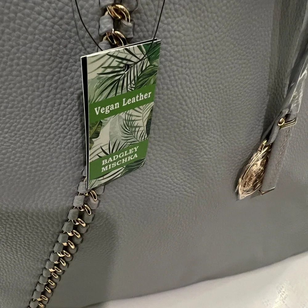 Badgley Mischka Vegan Leather Chain Linked Tote Bag with Brand Charms Silver - Picture 5 of 6